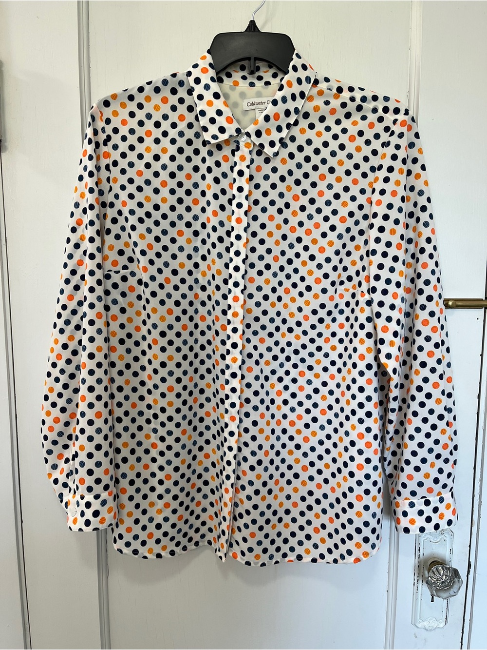 Coldwater Creek button down blouse, orange/navy, 2X